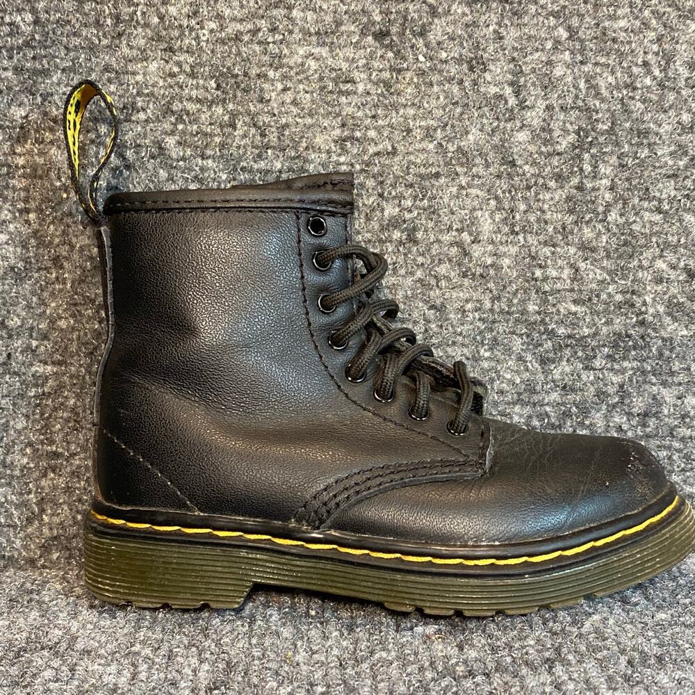 Dr. Martens Black Leather Combat Boots Side Zip Lace Up 15382 Kids Size 7